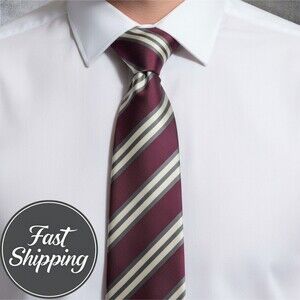BURBERRY 100% Silk Tie Necktie Purple/Gray/White Striped Tie Made in Italy